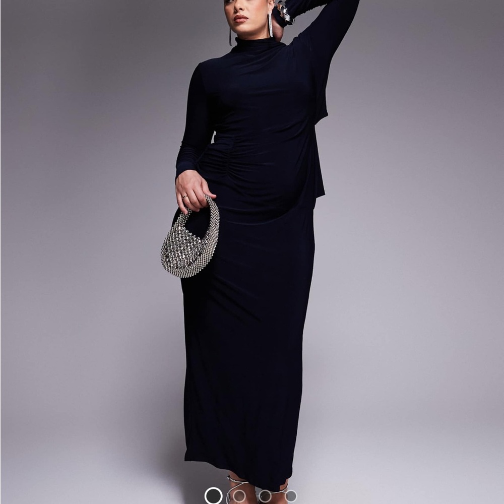 ASOS Curve Navy Long Sleeve Dress
